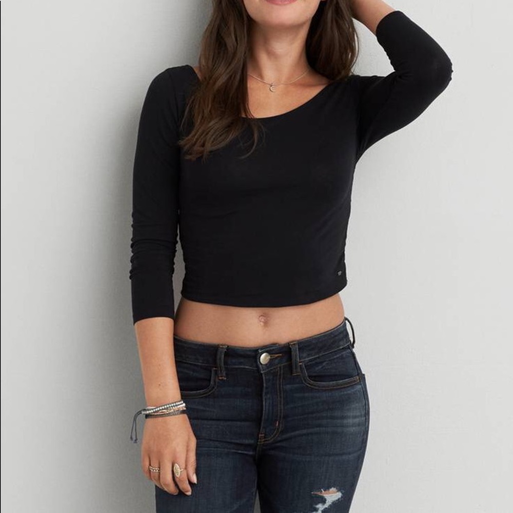 American Eagle black lace-back top, size M